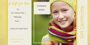 Classic Cream and Yellow Gift Certificate Template with Photo Placeholder