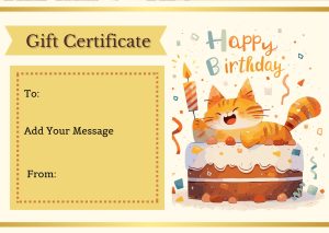 Cute Cat Birthday Gift Certificate