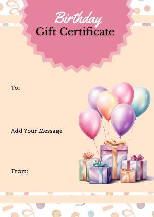 Colorful Balloons and Gifts Birthday Gift Certificate Template