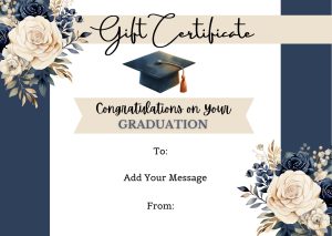 Elegant Navy and Cream Graduation Gift Certificate with Floral Design