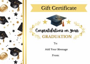 Elegant Gold & Black Graduation Gift Certificate with Cap & Stars